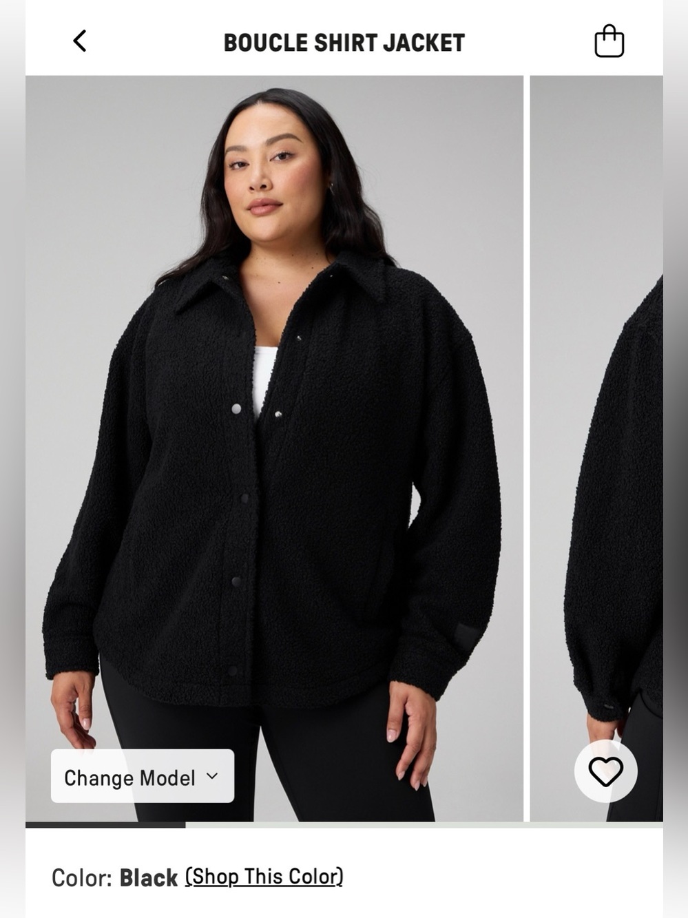 Fabletics Women’s Black Bouclé Shirt Jacket - 2X